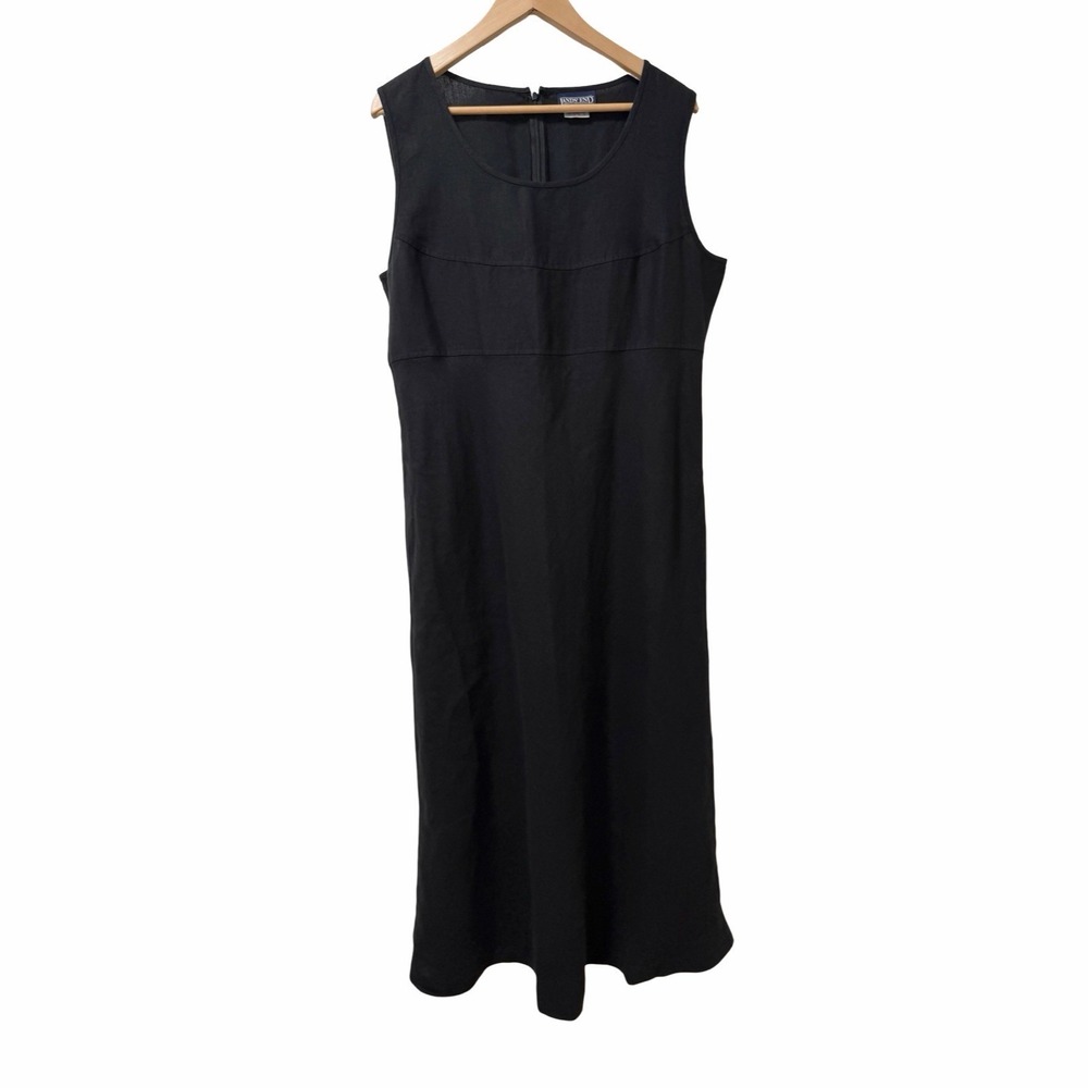 Lands End Womens 100% Linen Maxi Sleeveless Dress‎ Size 18 Black Coastal Capsule